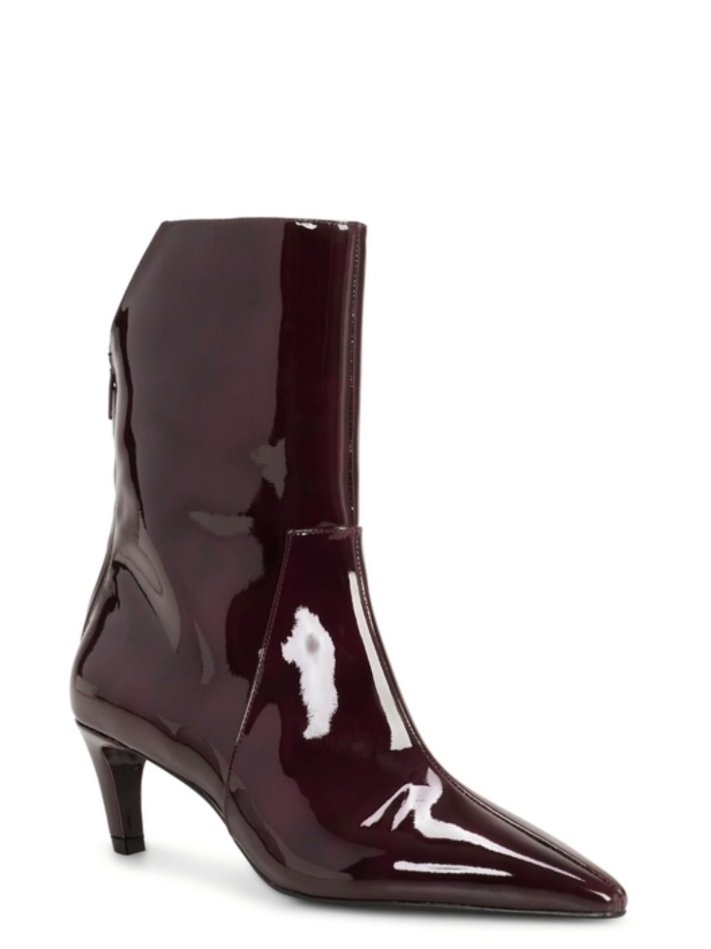 Vince Camuto Patent Pointed-Toe Ankle Boot in Burgundy Wine